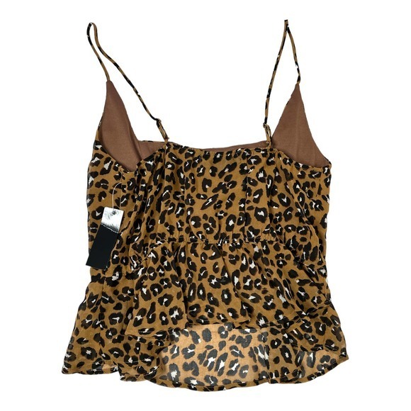 Ash & Violet Womens Cherae Chiffon Peplum Leopard Cami Tank Top Size M Tan NWT - Picture 2 of 5
